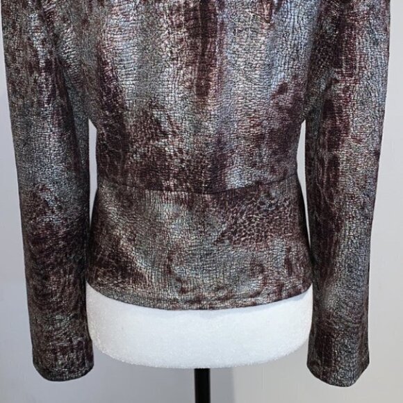 joseph Ribkoff Purple and Silver Snakeprint Tie Front Metalic Moto Jacket 10 - Picture 9 of 15